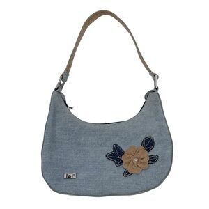 Vintage Y2K LEI Shoulder Bag Mini Purse Blue Denim Flower Applique Retro 2000s